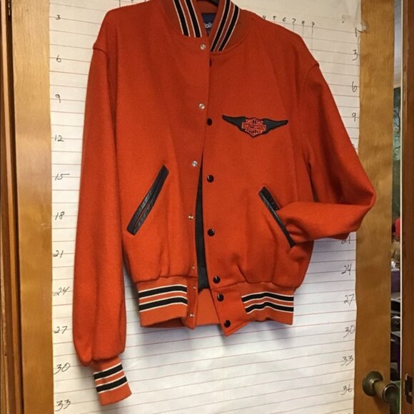 HARLEY DAVIDSON ... HOLLOWAY ... men’s bomber jacket sz Large, orange - Picture 1 of 8